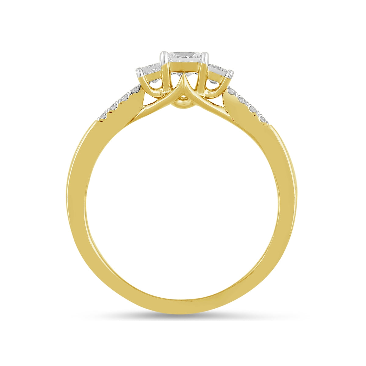 Adamante 1/2 ct. tw. Lab-Grown Princess Cut Diamond Trio Engagement Ring in 14K Yellow Gold side profile