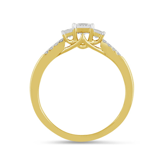 Adamante 1/2 ct. tw. Lab-Grown Princess Cut Diamond Trio Engagement Ring in 14K Yellow Gold side profile