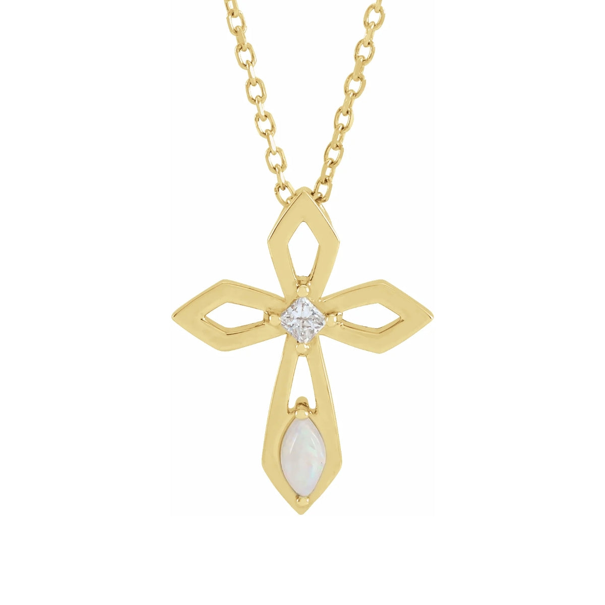 Marquise Opal & Princess Cut Diamond Accent Cross Pendant in 14K Yellow Gold