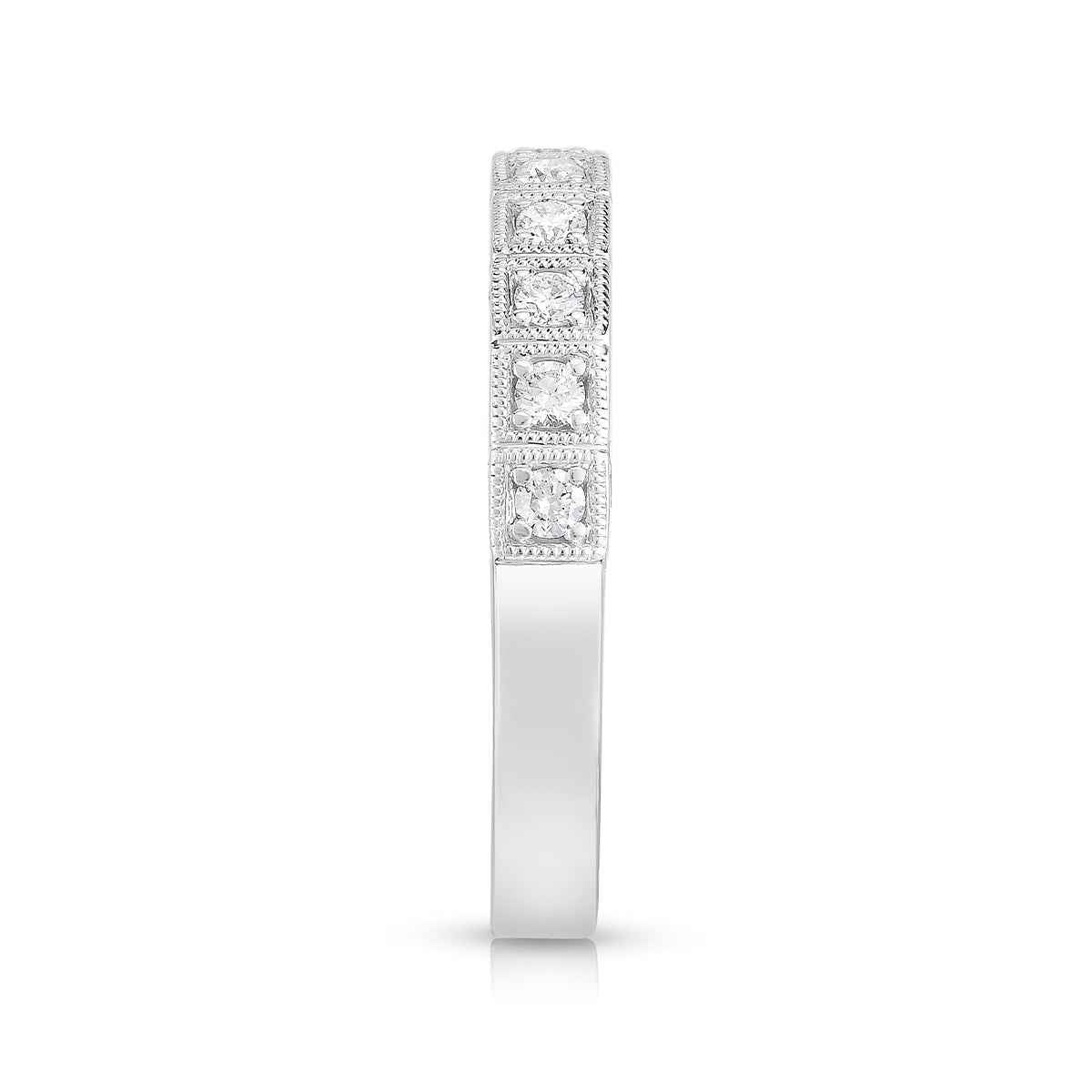 Perfect Match 1/4 ct. tw. Diamond Stackable Ring with Milgrain Detailing in 10K White Gold close-up detail