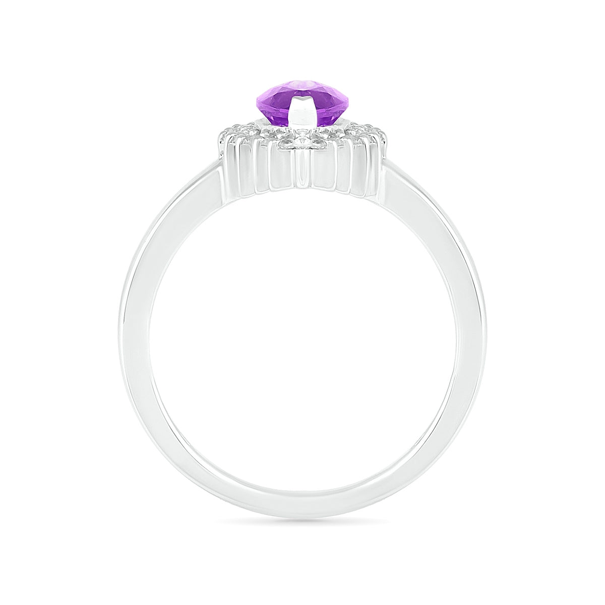 Marquise Amethyst & 1/5 ct. tw. Diamond Starburst Halo Ring in 10K White Gold close-up detail