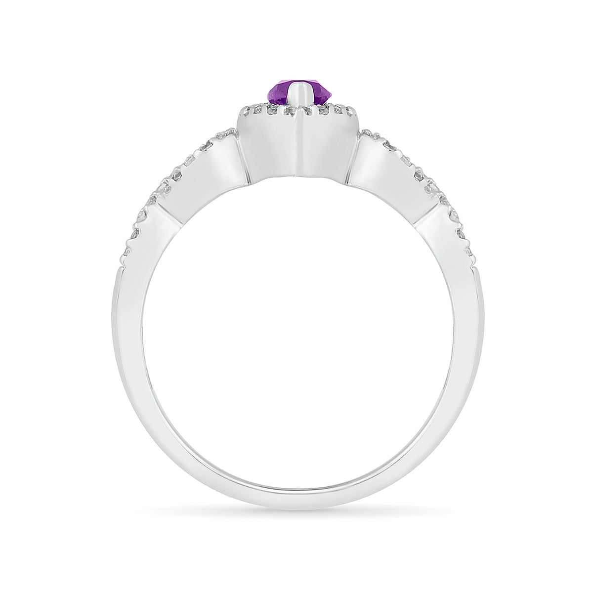 Marquise Amethyst & 1/4 ct. tw. Diamond Halo Twist Ring in 10K White Gold close-up detail
