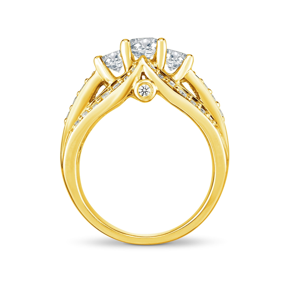 1-1/2 ct. tw. Round 3-Stone Diamond Engagement Ring in 14K Yellow Gold close-up detail