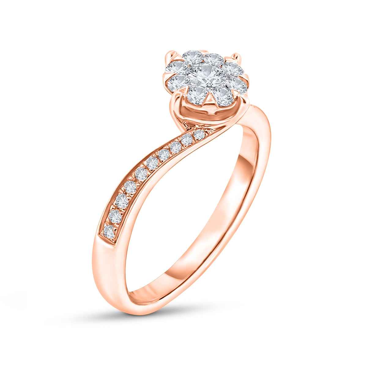 Fairytale Diamonds 3/8 ct. tw. Diamond Cluster Curved Shank Ring in 14K Pink Gold front view