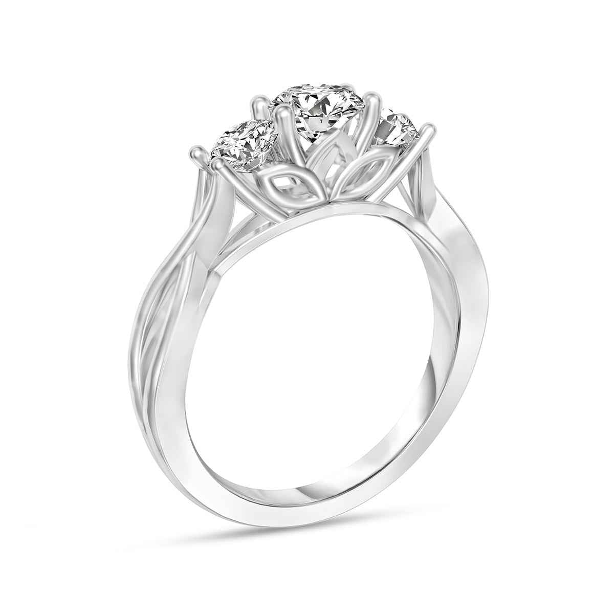 1 ct. tw. 3-Stone Round Diamond Twist Engagement Ring in 14K White Gold front view