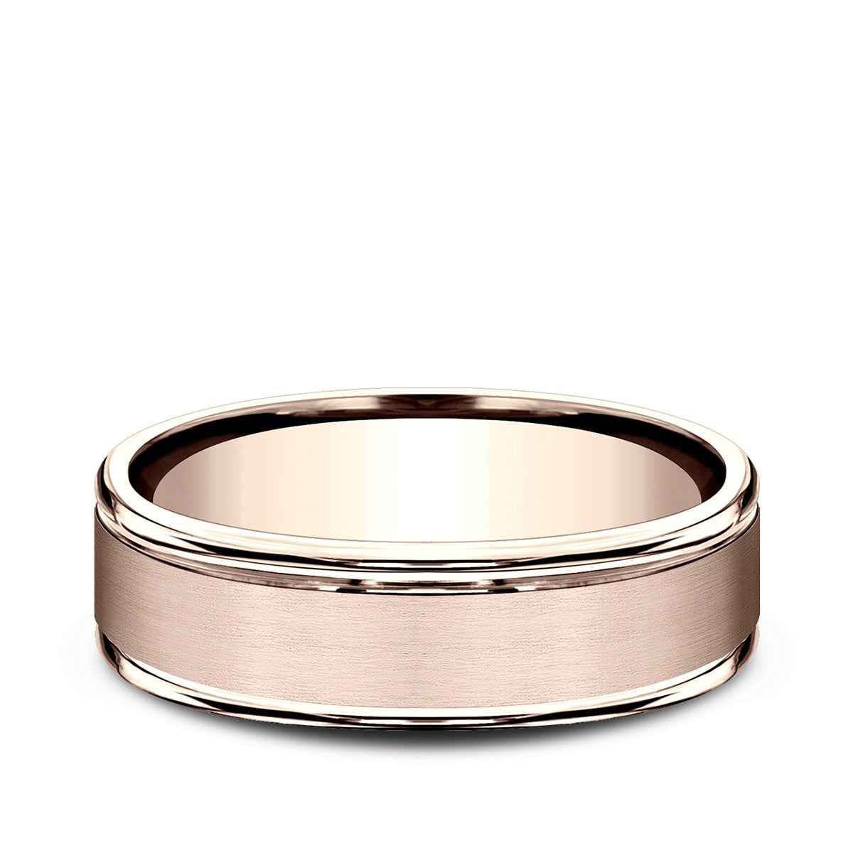 Benchmark Men's 6.5mm Round Edge Satin Finish Wedding Ring in 14K Pink Gold
