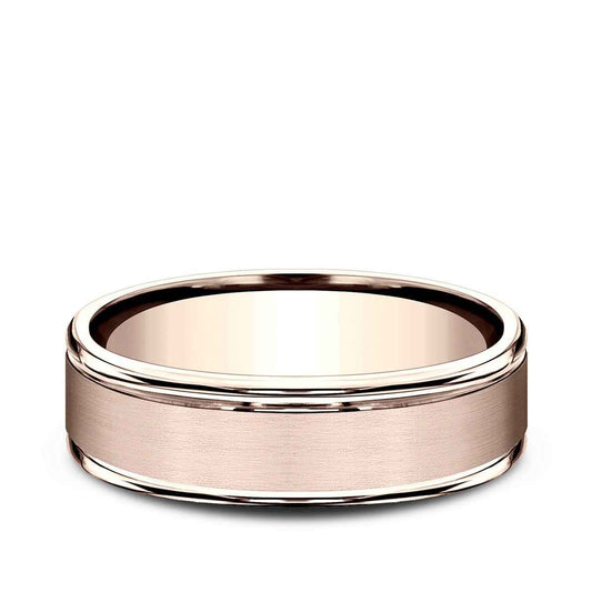 Benchmark Men's 6.5mm Round Edge Satin Finish Wedding Ring in 14K Pink Gold