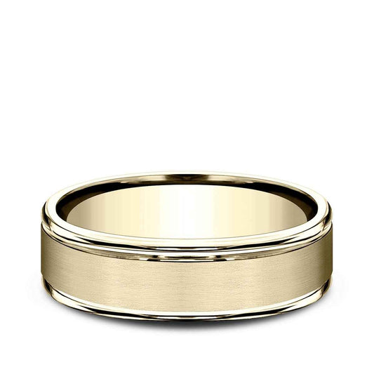 Benchmark Men's 6.5mm Round Edge Satin Finish Wedding Ring in 14K Yellow Gold