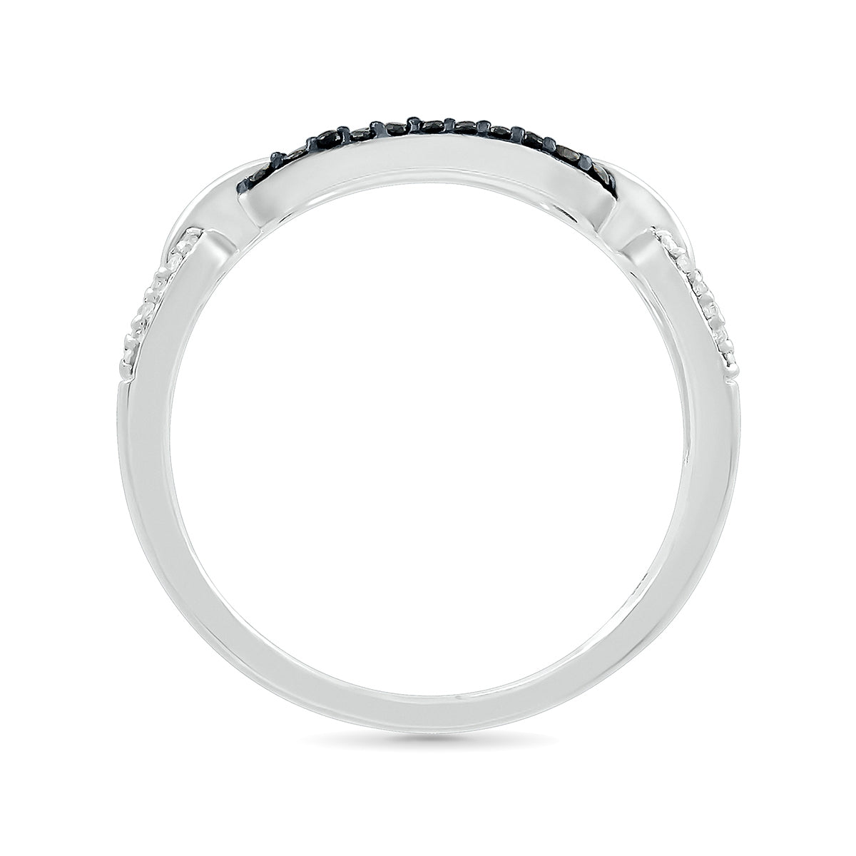 1/8 ct. tw. Black & White Diamond Paperclip Ring in Sterling Silver front view