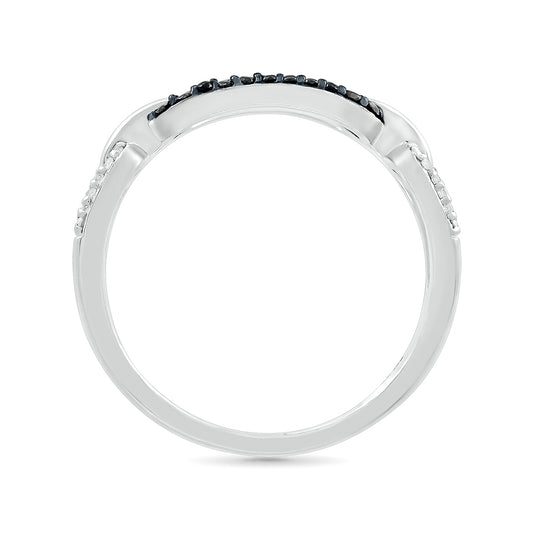 1/8 ct. tw. Black & White Diamond Paperclip Ring in Sterling Silver front view
