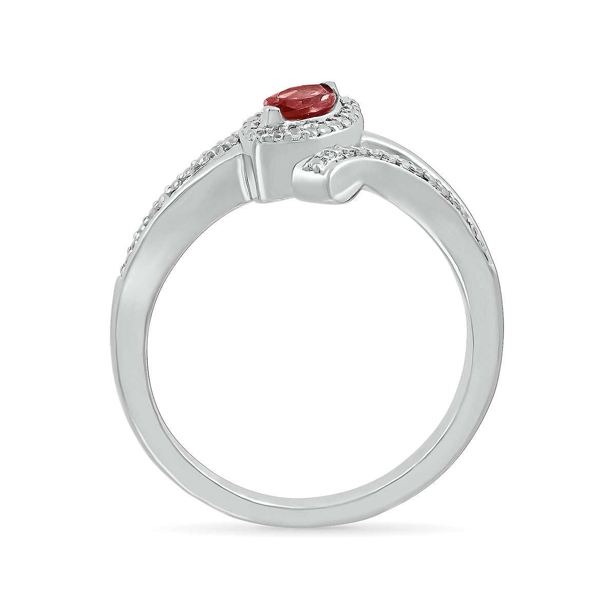 Marquise Garnet & 1/6 ct. tw. Diamond Halo Bypass Ring in 10K White Gold close-up detail