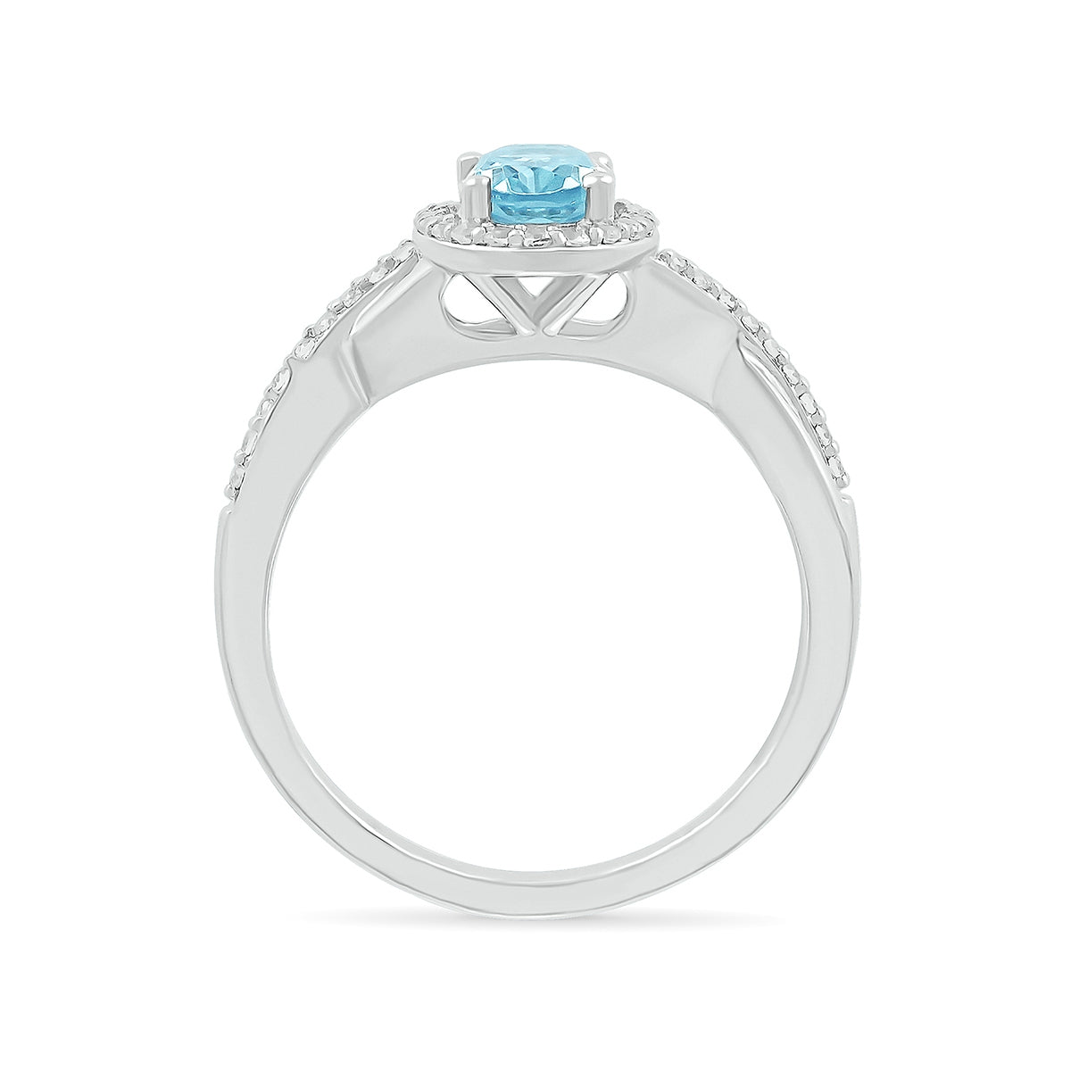 Oval Aquamarine & 1/5 ct. tw. Diamond Halo Twist Ring in 10K White Gold close-up detail