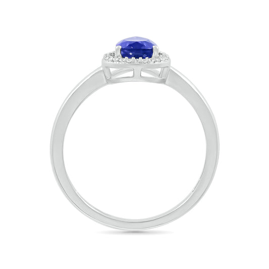 Pear Sapphire & 1/15 ct. tw. Diamond Halo Ring in 10K White Gold close-up detail