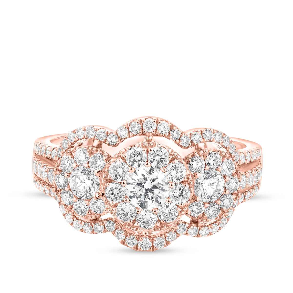 Fairytale Diamonds 1-1/5 ct. tw. Round Diamond Cluster Halo Ring in 14K Pink Gold close-up detail