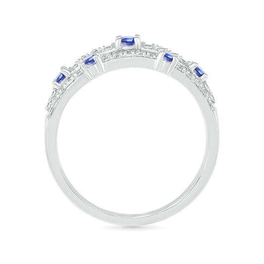 Sapphire & 1/4 ct. tw. Orbit Ring in 10K White Gold close-up detail