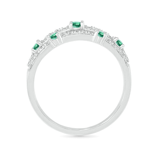 Emerald & 1/4 ct. tw. Orbit Ring in 10K White Gold close-up detail