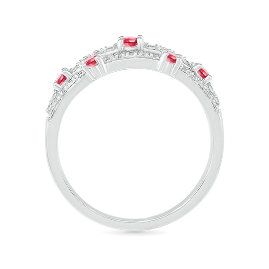 Ruby & 1/4 ct. tw. Orbit Ring in 10K White Gold close-up detail