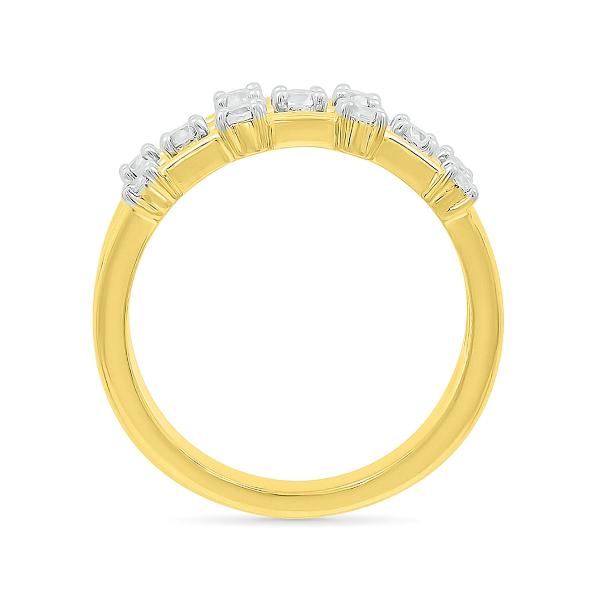 3/8 ct. tw. Diamond Triple Row Station Ring in 10K Yellow Gold front view