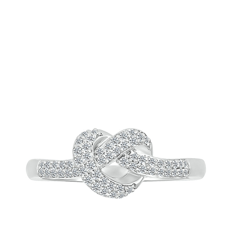 Love Knot 1/4 ct. tw. Diamond Knot Heart Ring in Sterling Silver close-up detail