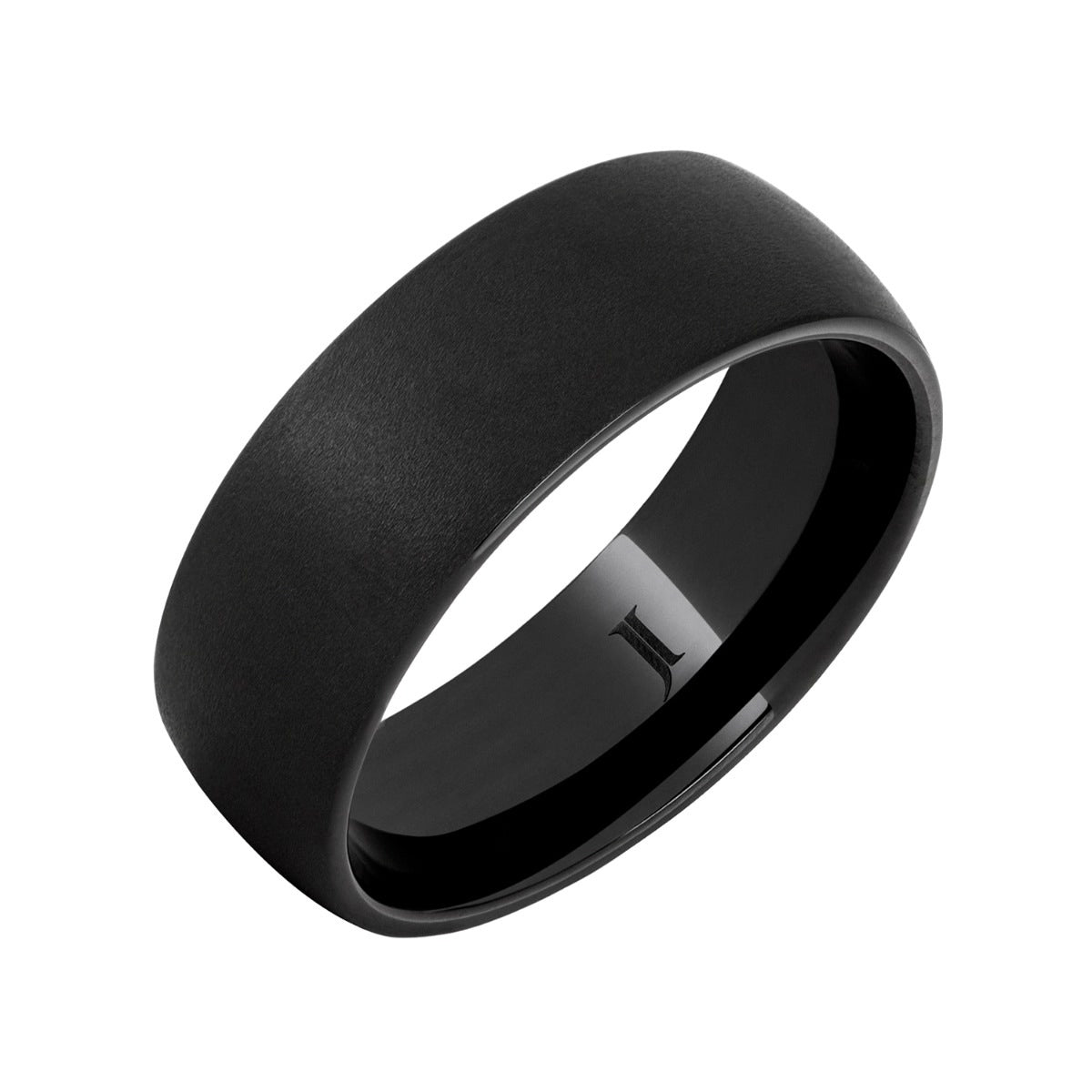 Men's 8mm Sandblast Finish Dome Wedding Ring in Black Ceramic front view