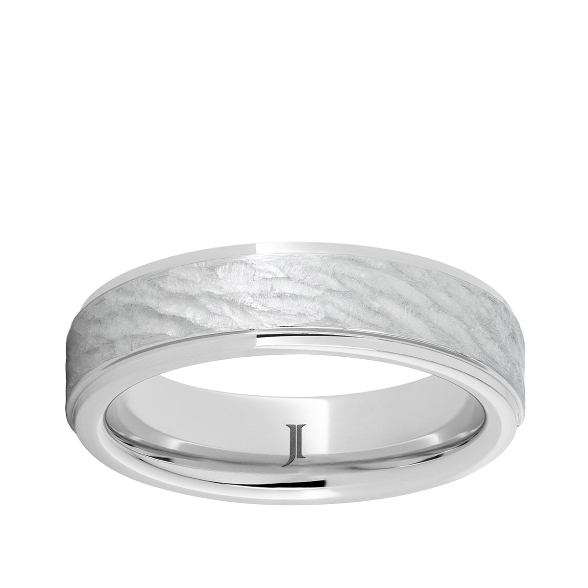 Men's Tree Bark Finish Recessed Edge Wedding Ring in Serinium