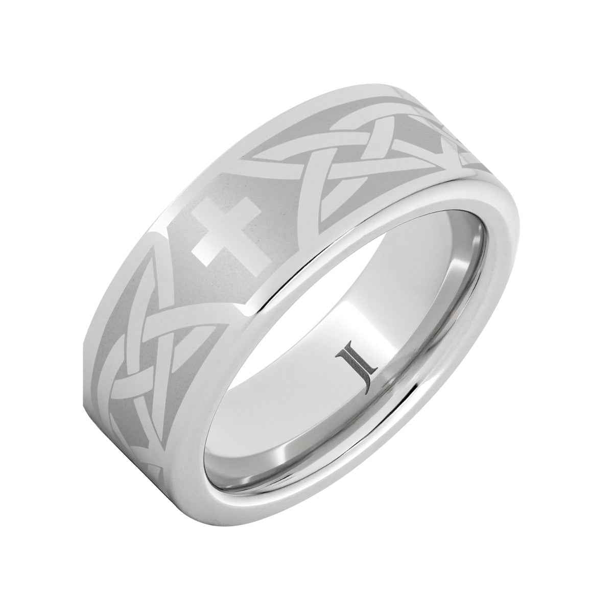 Men's 8mm Cross Knot Flat Wedding Ring in Serinium front view
