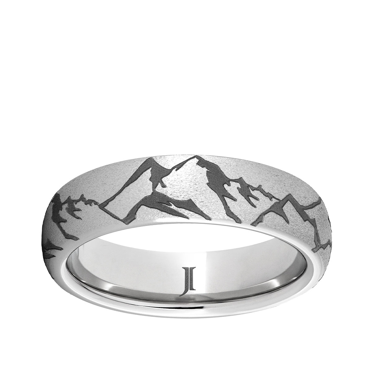 Men's Mountain Range Engraved Dome Wedding Ring in Serinium