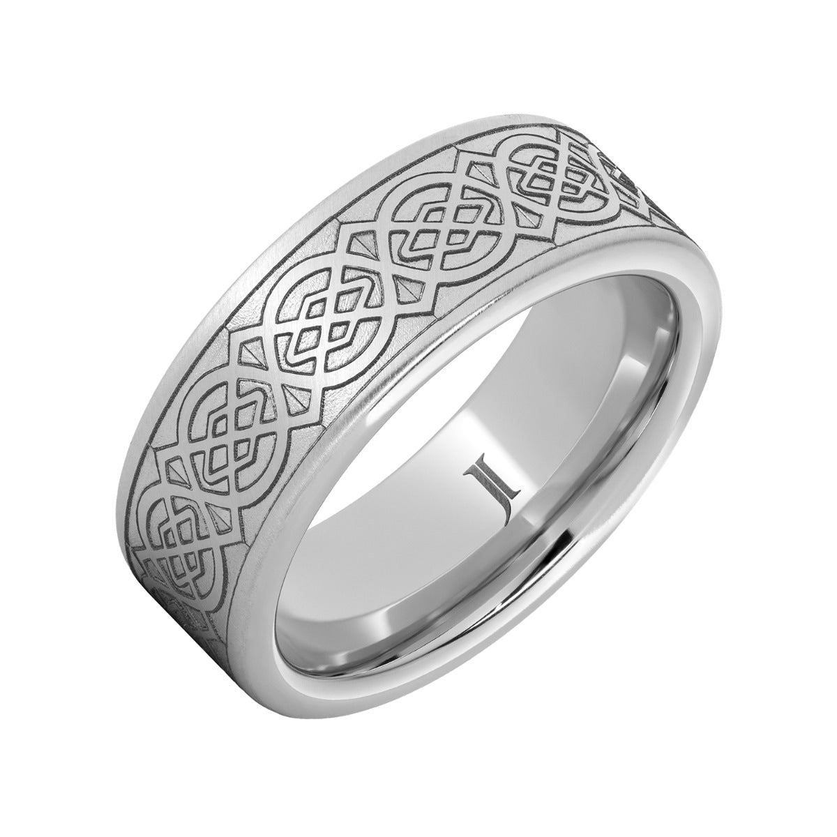 Men's 8mm Celtic Weave Flat Wedding Ring in Serinium front view