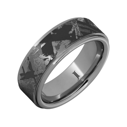 Men's 8mm Kuiper Meteorite Flat Wedding Ring in Tungsten Carbide front view
