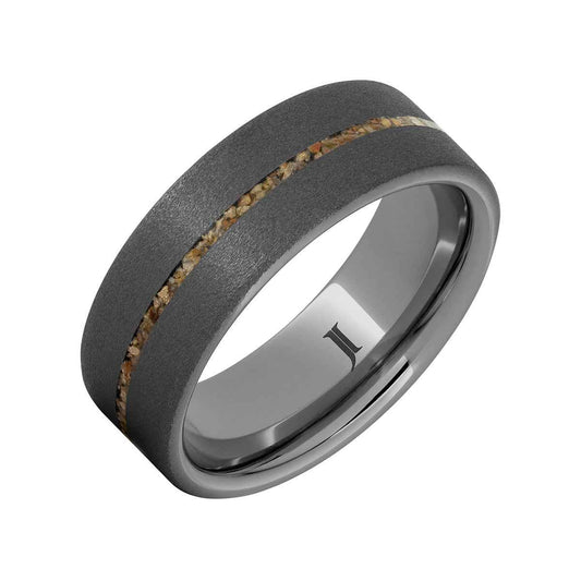 Men's 8mm Brown Dinosaur Bone Inlay Sandblast Finish Wedding Ring in Tungsten Carbide front view