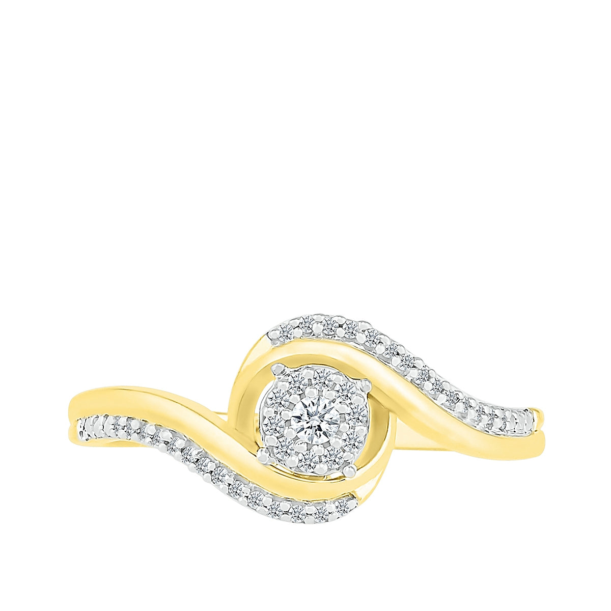 I Promise 1/8 ct. tw. Diamond Round Cluster Bypass Promise Ring in 10K Yellow Gold front view