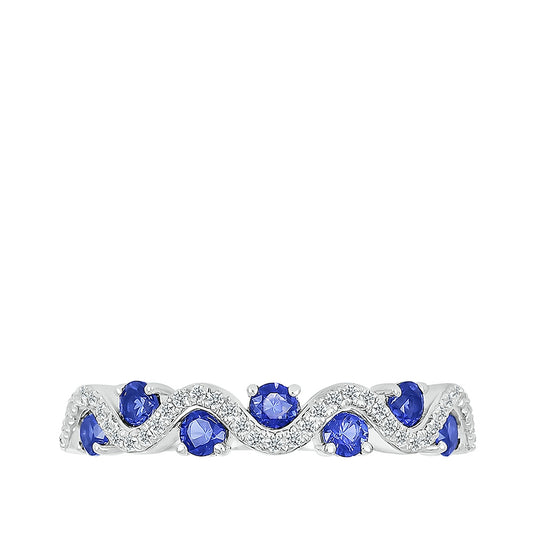 Created Round Sapphire & 1/8 ct. tw. Diamond Stackable Ring in 10K White Gold close-up detail