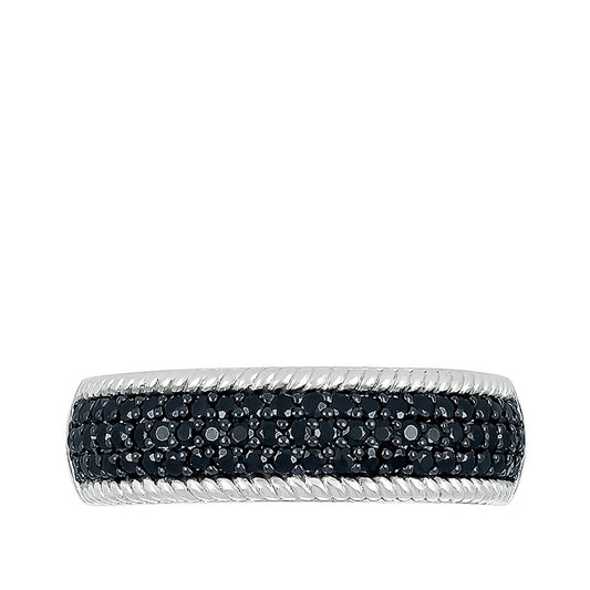 1/2 ct. tw. Black Diamond Pave Ring with Rope Detailing in Sterling Silver close-up detail