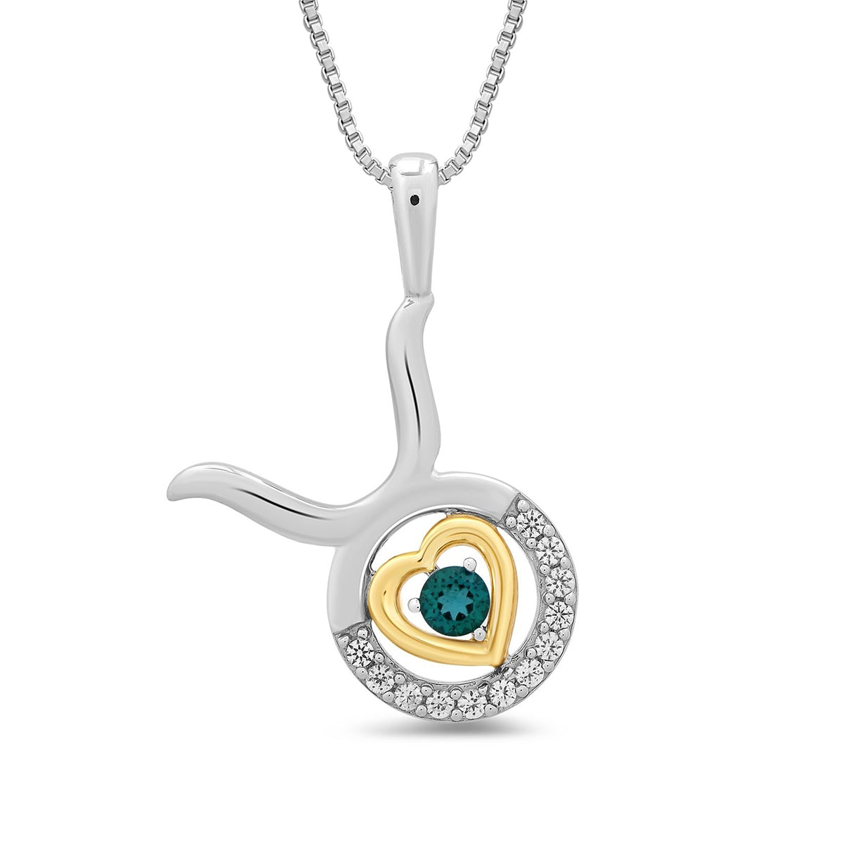 Created Emerald & White Sapphire Taurus Zodiac Pendant in Sterling Silver & 10K Yellow Gold Plating