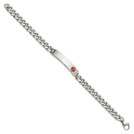 3.5mm 8-inch Curb Chain Medical ID Bracelet in Stainless Steel close-up detail