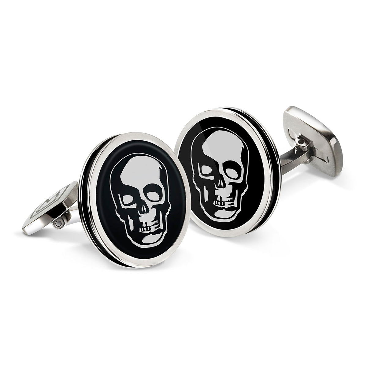 M-Clip Black Enamel Skull Cufflinks