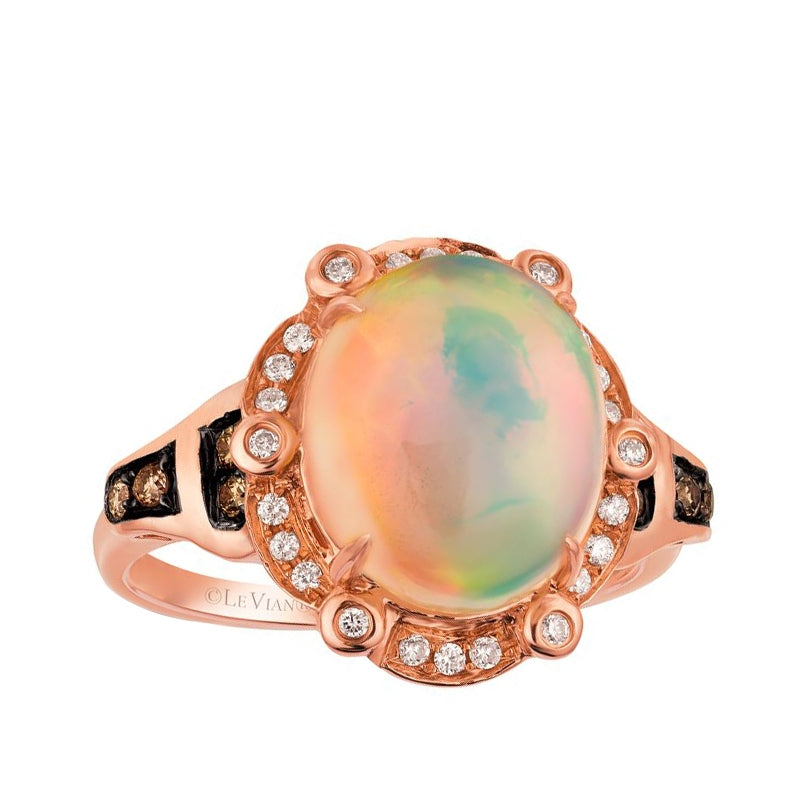 Le Vian Chocolatier Oval Neopolitain Opal & 1/5 ct. tw. Vanilla & Chocolate Diamond Halo Ring in 14K Strawberry Gold