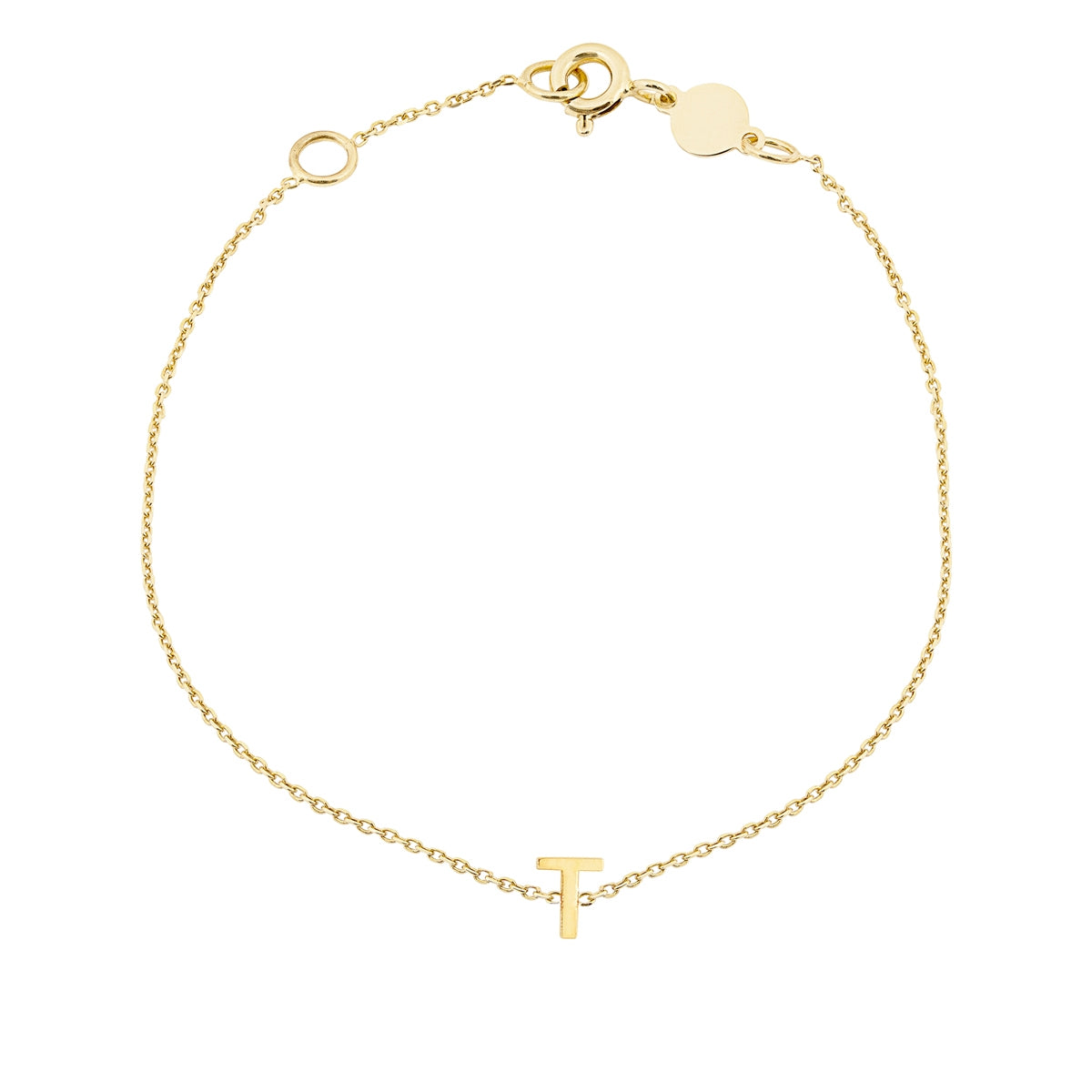 Mini Initial T Bracelet in 14K Yellow Gold