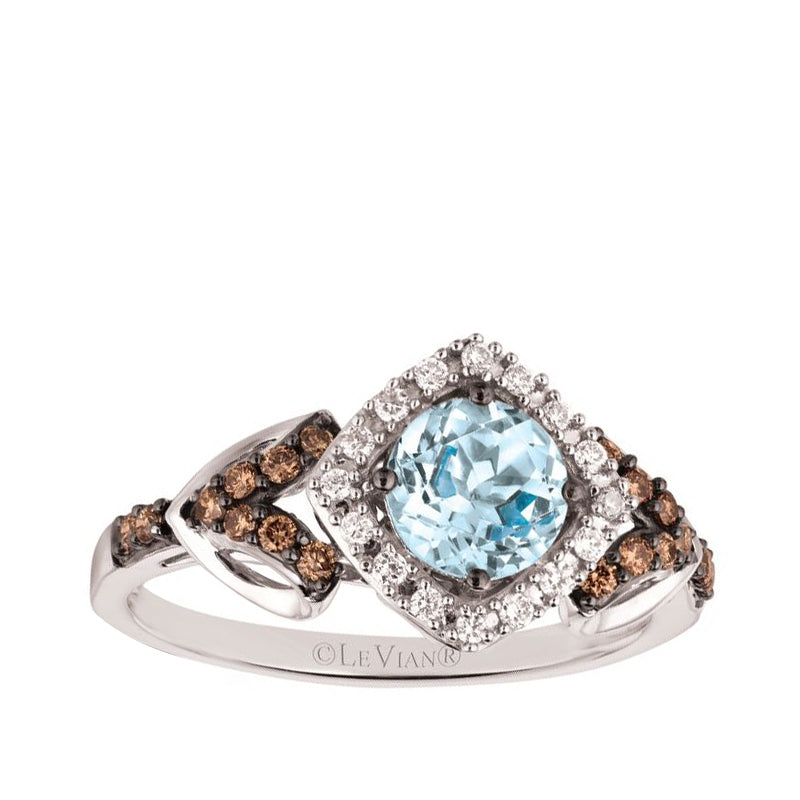 Le Vian Chocolatier Sea Blue Aquamarine & 1/3 ct. tw. Chocolate & Vanilla Diamond Halo Ring in 14K Vanilla Gold
