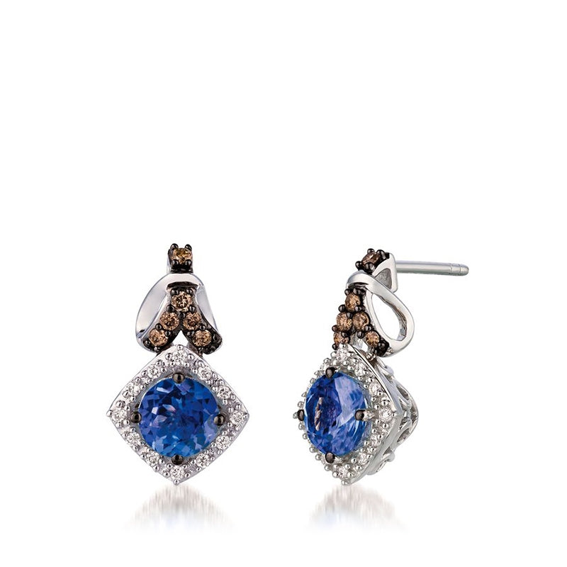 Le Vian Chocolatier Blueberry Tanzanite & 1/5 ct. tw. Vanilla & Chocolate Diamond Halo Drop Earrings in 14K Vanilla Gold