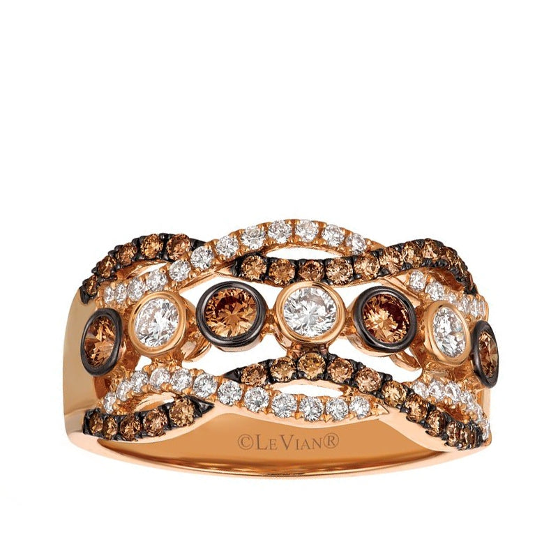 Le Vian Chocolatier 7/8 ct. tw. Chocolate & Vanilla Diamond Bezel Set Woven Ring in 14K Strawberry Gold