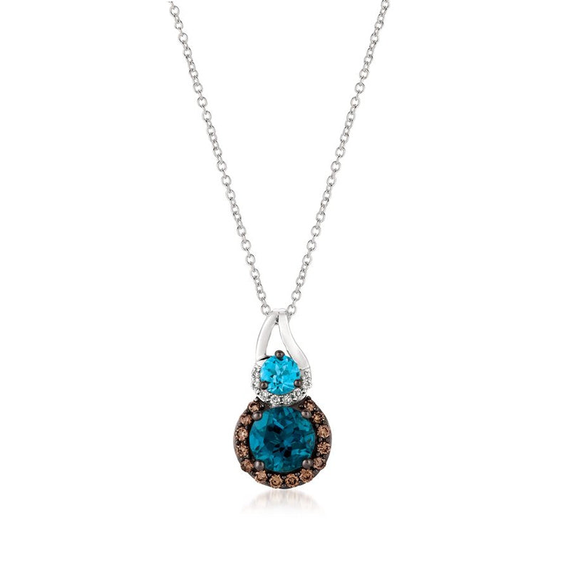 Le Vian Chocolatier Deep Sea Blue Topaz & 1/5 ct. tw. Chocolate & Vanilla Diamond 2-Stone Halo Pendant in 14K Vanilla Gold
