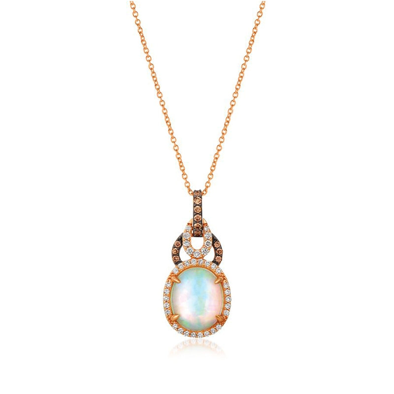 Le Vian Chocolatier Oval Neopolitain Opal & 3/8 ct. tw. Vanilla & Chocolate Diamond Halo Pendant in 14K Strawberry Gold