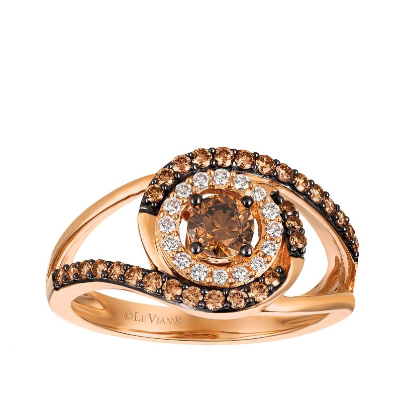 Le Vian Chocolatier 3/4 ct. tw. Chocolate & Vanilla Diamond Swirl Halo Ring in 14K Strawberry Gold