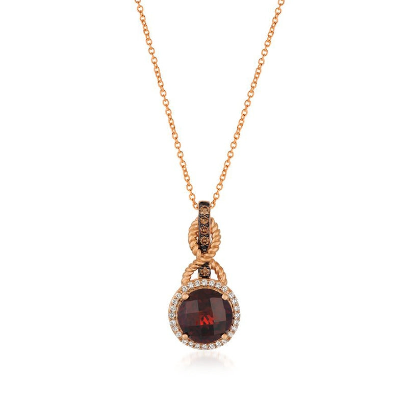 Le Vian Chocolatier Pomegranate Garnet & 1/5 ct. tw. Vanilla & Chocolate Diamond Halo Rope Accent Pendant in 14K Strawberry
