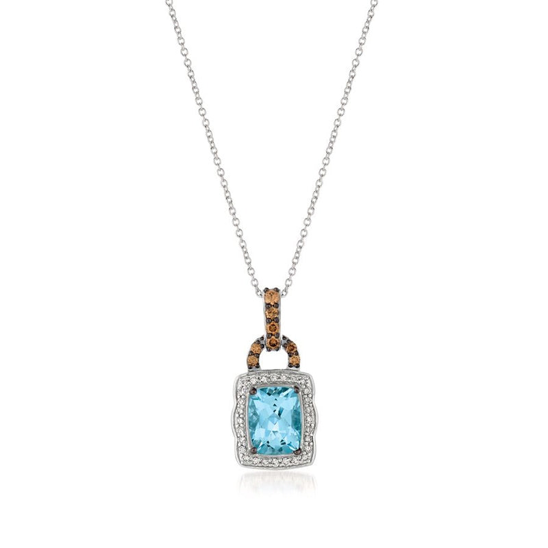 Le Vian Chocolatier Cushion Sea Blue Aquamarine & 1/3 ct. tw. Vanilla & Chocolate Diamond Halo Drop Pendant in 14K Vanilla