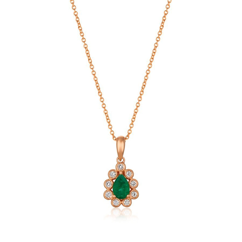 Le Vian Pear Costa Smeralda Emerald & 1/8 ct. tw. Vanilla Diamond Bezel Set Halo Pendant in 14K Strawberry Gold