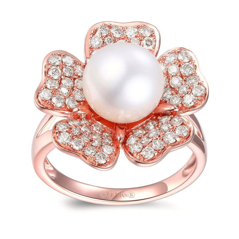 Le Vian Vanilla Pearl & 7/8 ct. tw. Nude Diamond Flower Ring in 14K Strawberry Gold