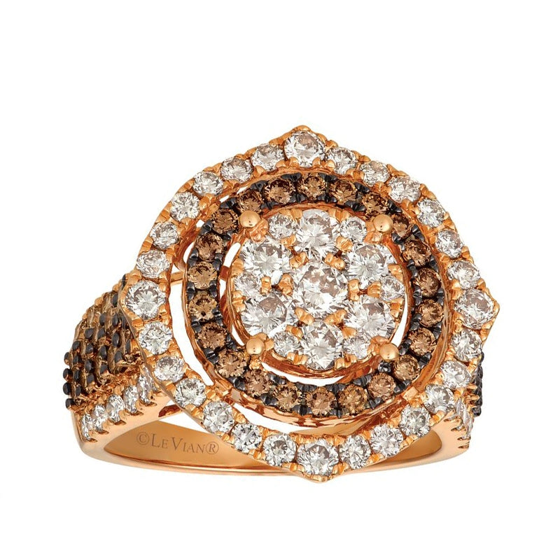 Le Vian 2 ct. tw. Nude & Chocolate Diamond Cluster Double Halo Ring in 14K Strawberry Gold
