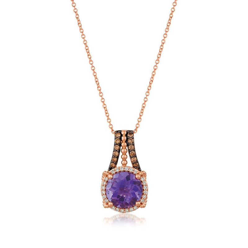 Le Vian Chocolatier Grape Amethyst & 1/5 ct. tw. Vanilla & Chocolate Diamond Halo Milgrain Pendant in 14K Strawberry Gold